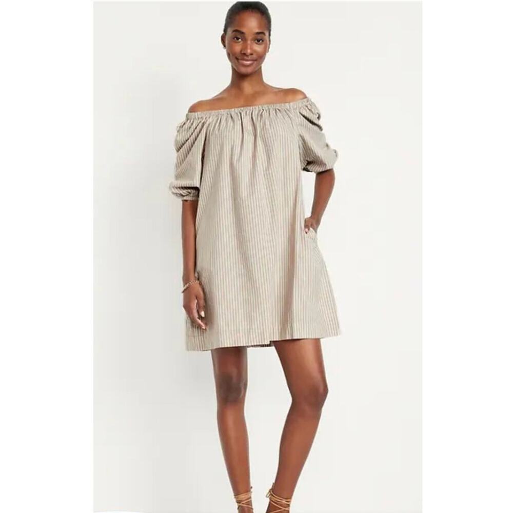 Old Navy Off Shoulder Striped Coastal Boho Salt Striped Puff Sleeve Dress XLP